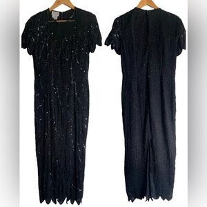 Vintage Stenay 100% Silk Beaded Sequin Long Gown Dress Evening Women’s Size 8